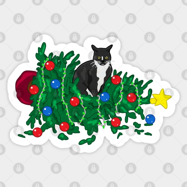 Cat Hates Your Tree - tuxedo Sticker by CCDesign